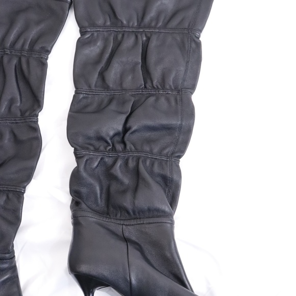 Paolini Designer Leather pointed toe high heel black over the knee boots US 8 - Picture 9 of 16